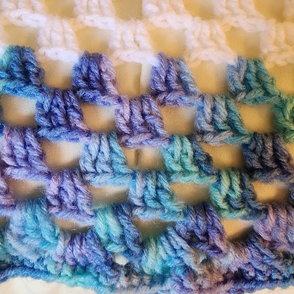 Handmade Blue & White Crochet Blanket Beach Ocean Colors Granny Square 60x60